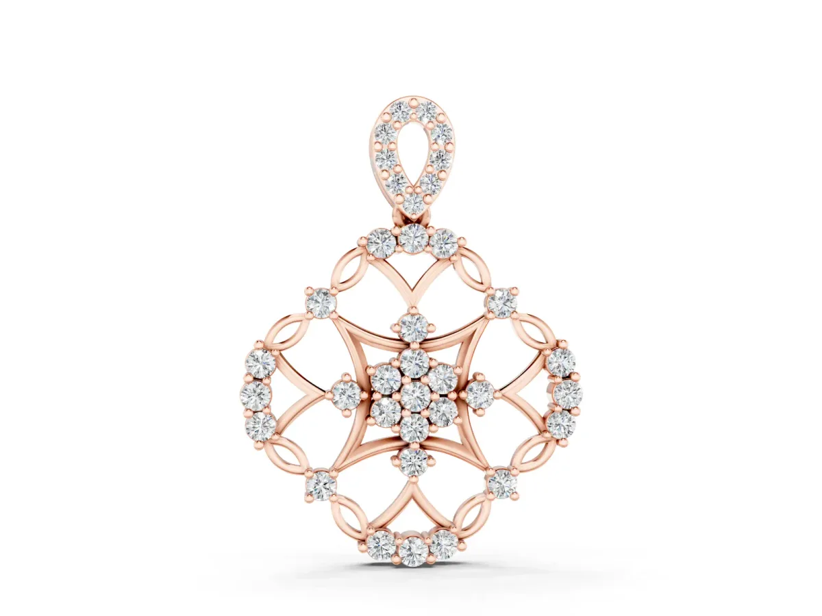 Round Diamond Halo Pendant Set in Rose gold with Pavé Openwork
