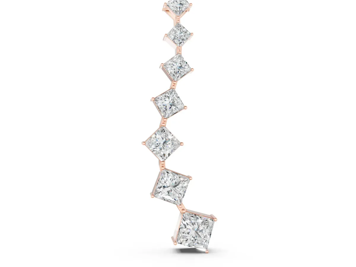Princess Cut Diamond Graduated Pendant Set in Rose gold with Four-Prong Stones