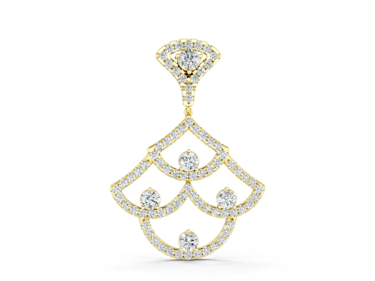 Pavé Round Diamond Fan Pendant Set in Yellow gold with Prong Setting