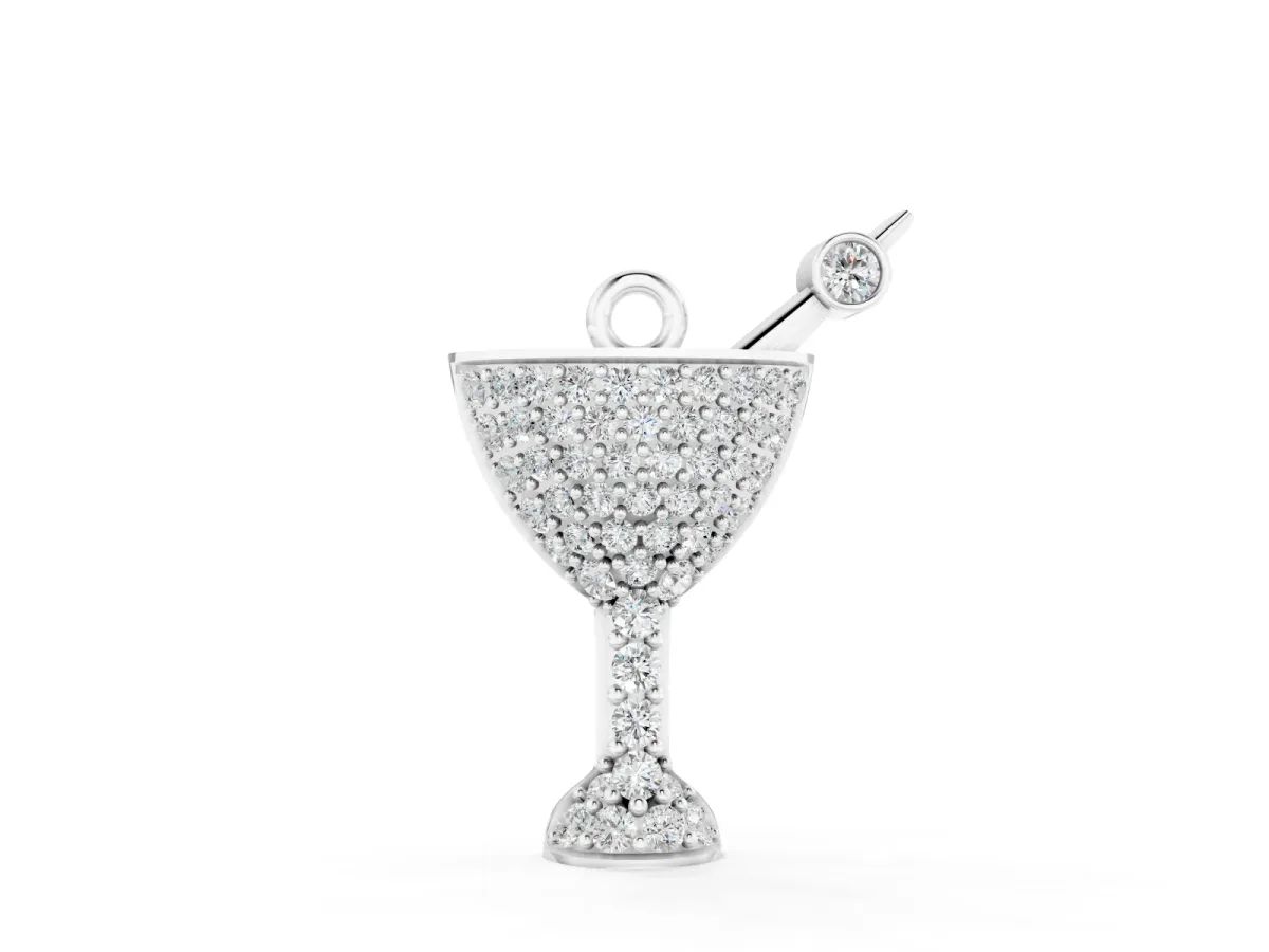 Pavé Round Diamond Martini Glass Pendant Set in Silver with Bezel Prong Olive