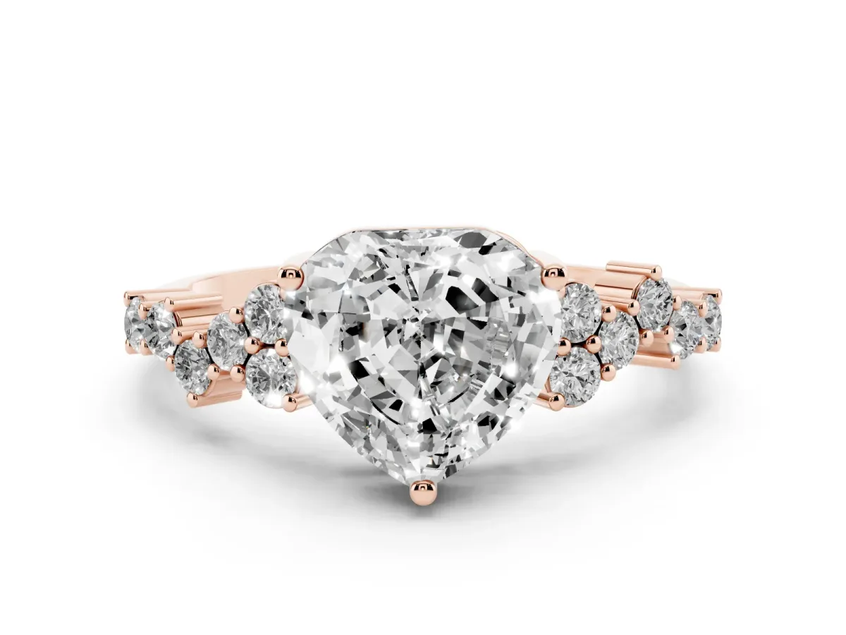 Heart Cut Diamond Ring Set in Rose gold with Scattered Round Accents