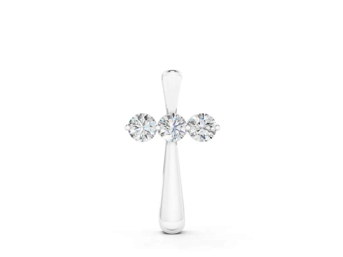 Round Diamond Three-Stone Vertical Pendant Set in Silver with Prong Setting