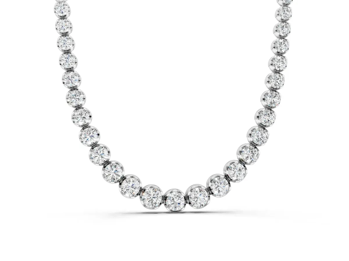 Round Diamond Tennis Necklace Set in White gold with Bezel and Prong Setting