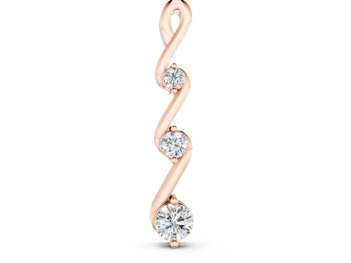 Three-Stone Round Diamond Twist Pendant Set in Rose gold with Prong Setting