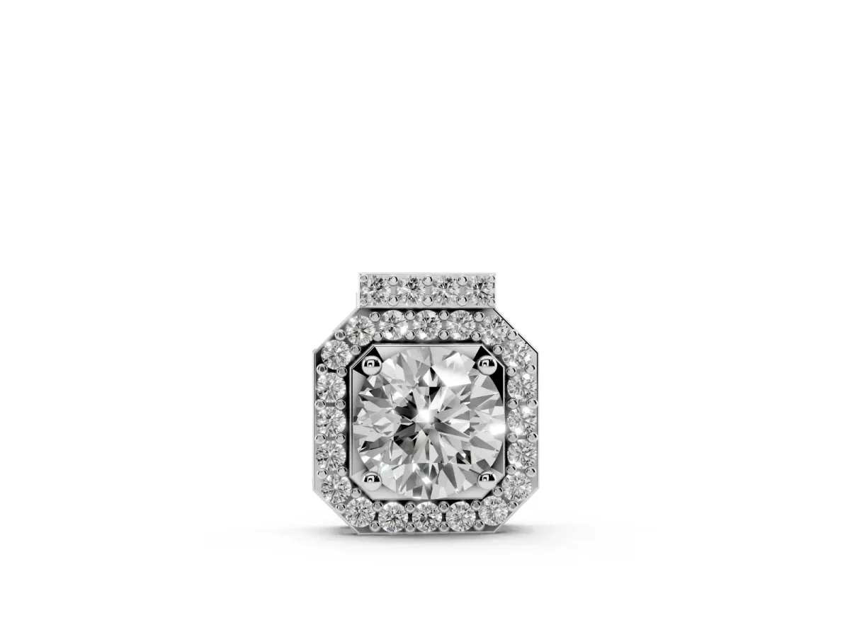 Round Diamond Halo Pendant Set in Silver with Prong-Set Center and Halo