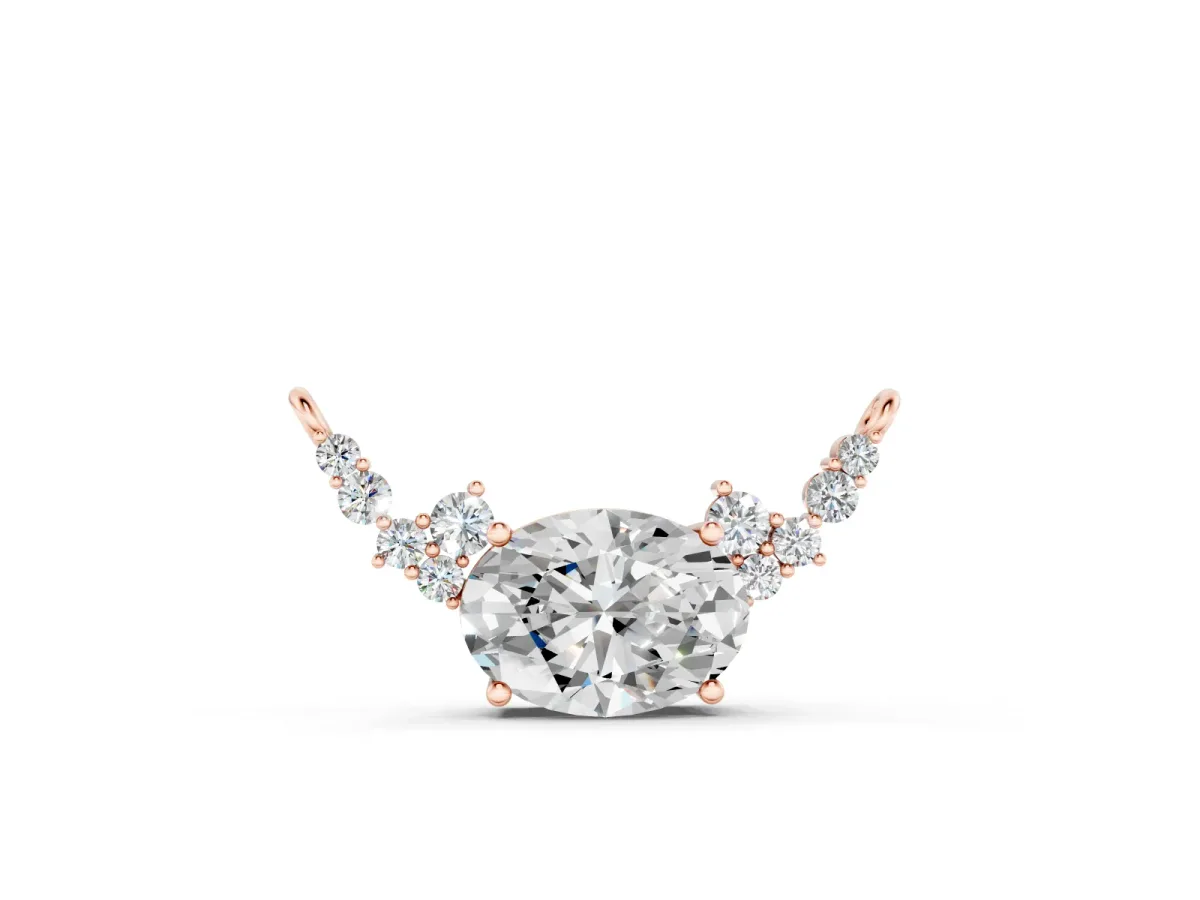 Oval Diamond Pendant Set in Rose gold with Heart Accents and Prong Setting