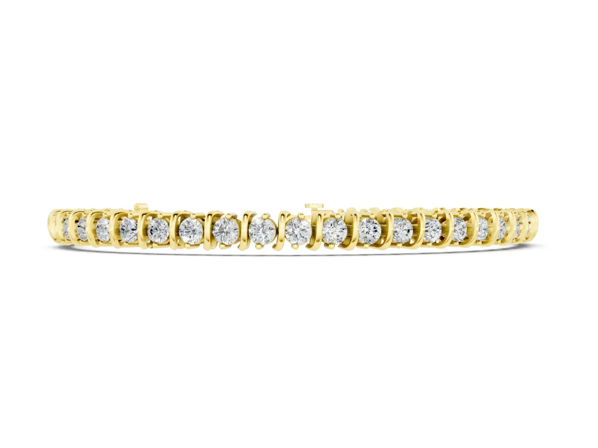 Round Diamond Spiral Tennis Bracelet Set in Yellow gold with Prong Setting
