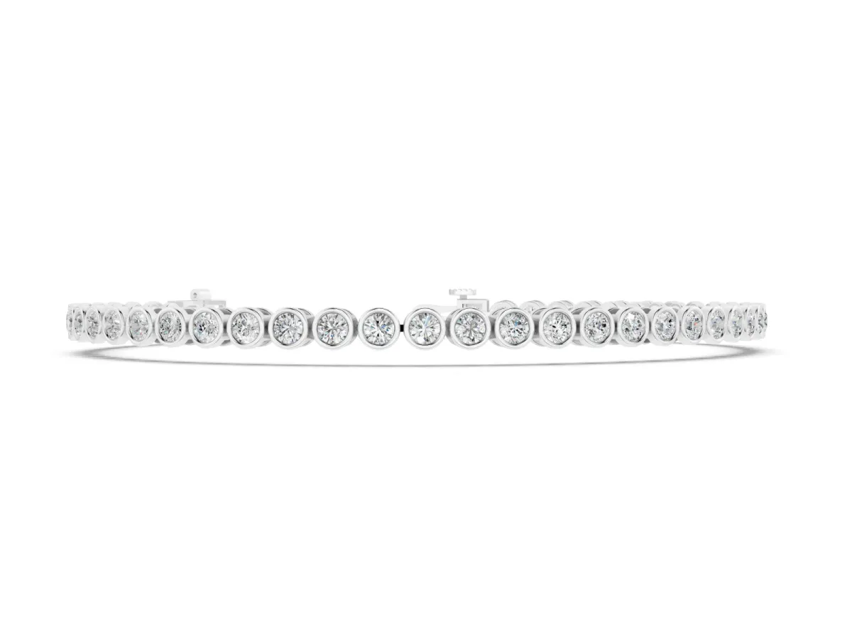 Round Diamond Bezel Set Tennis Bracelet Set in Silver with Polished Band and Box Clasp