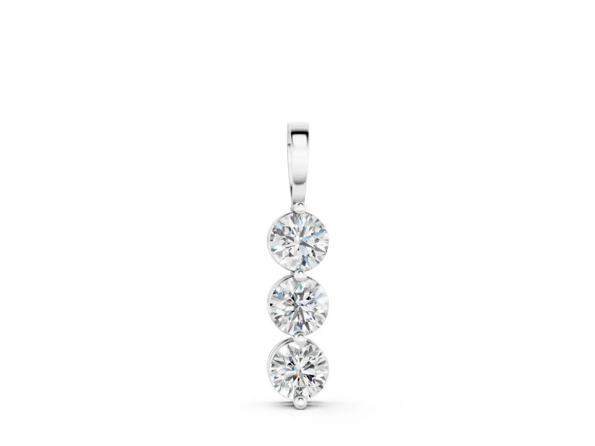 Three-Stone Round Diamond Drop Pendant Set in Silver with Four-Prong Setting