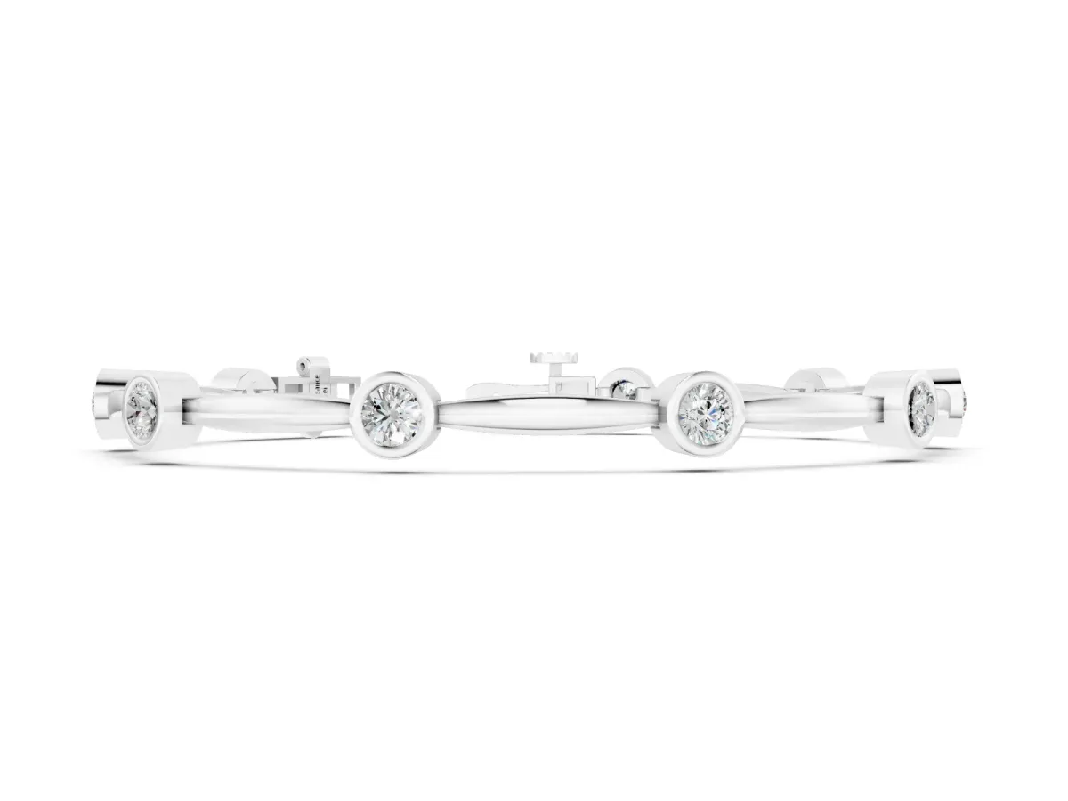 Round Diamond Bezel-Set Link Bracelet Set in Silver with Box Clasp