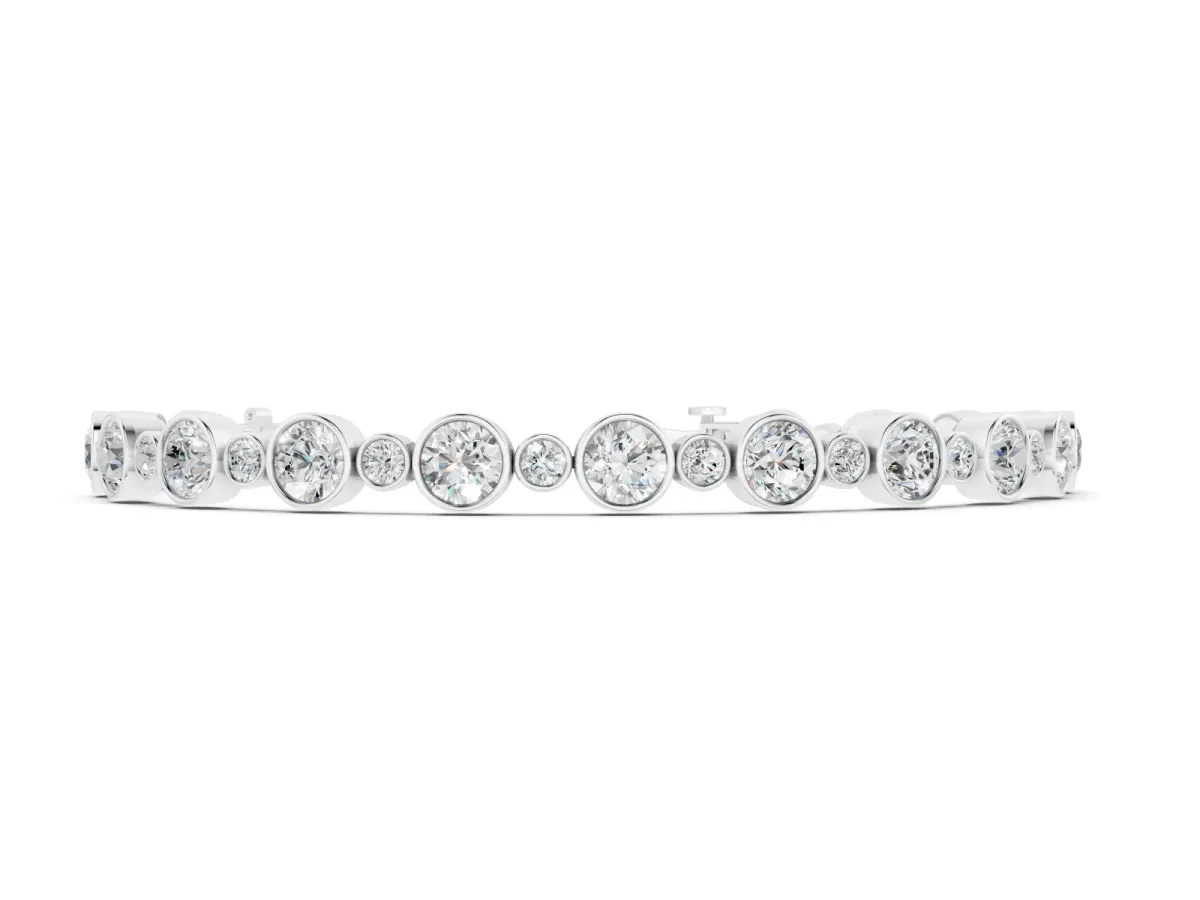 Round Diamond Bezel-Set Flexible Tennis Bracelet Set in White gold with Box Clasp