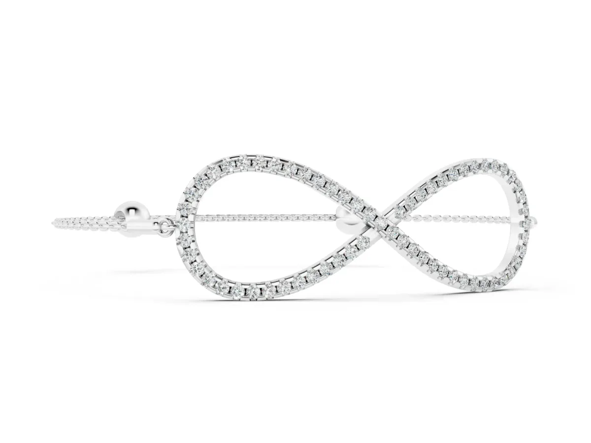 Round Diamond Pavé Infinity Chain Bracelet Set in Silver with Bezel Setting