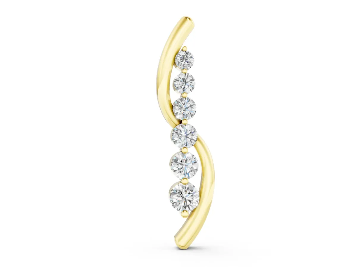 Round Diamond Curved Pendant Set in Yellow gold with Prong-Set Linear Row