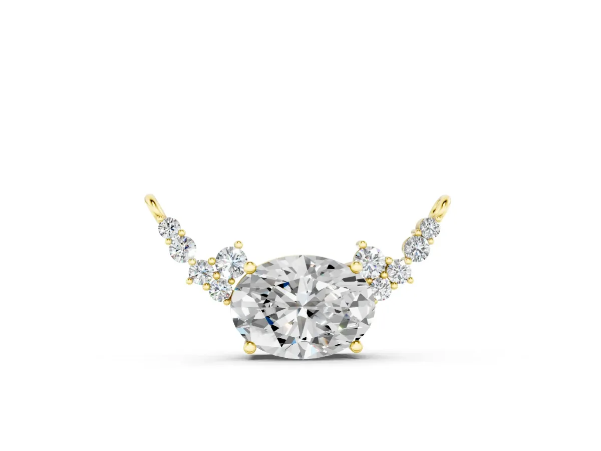 Oval Diamond Pendant Set in Yellow gold with Heart Accents and Prong Setting