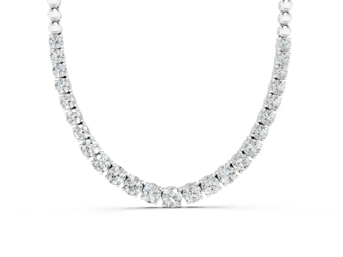 Round Diamond Tennis Necklace Set in Silver with Prong Setting and Bead Chain