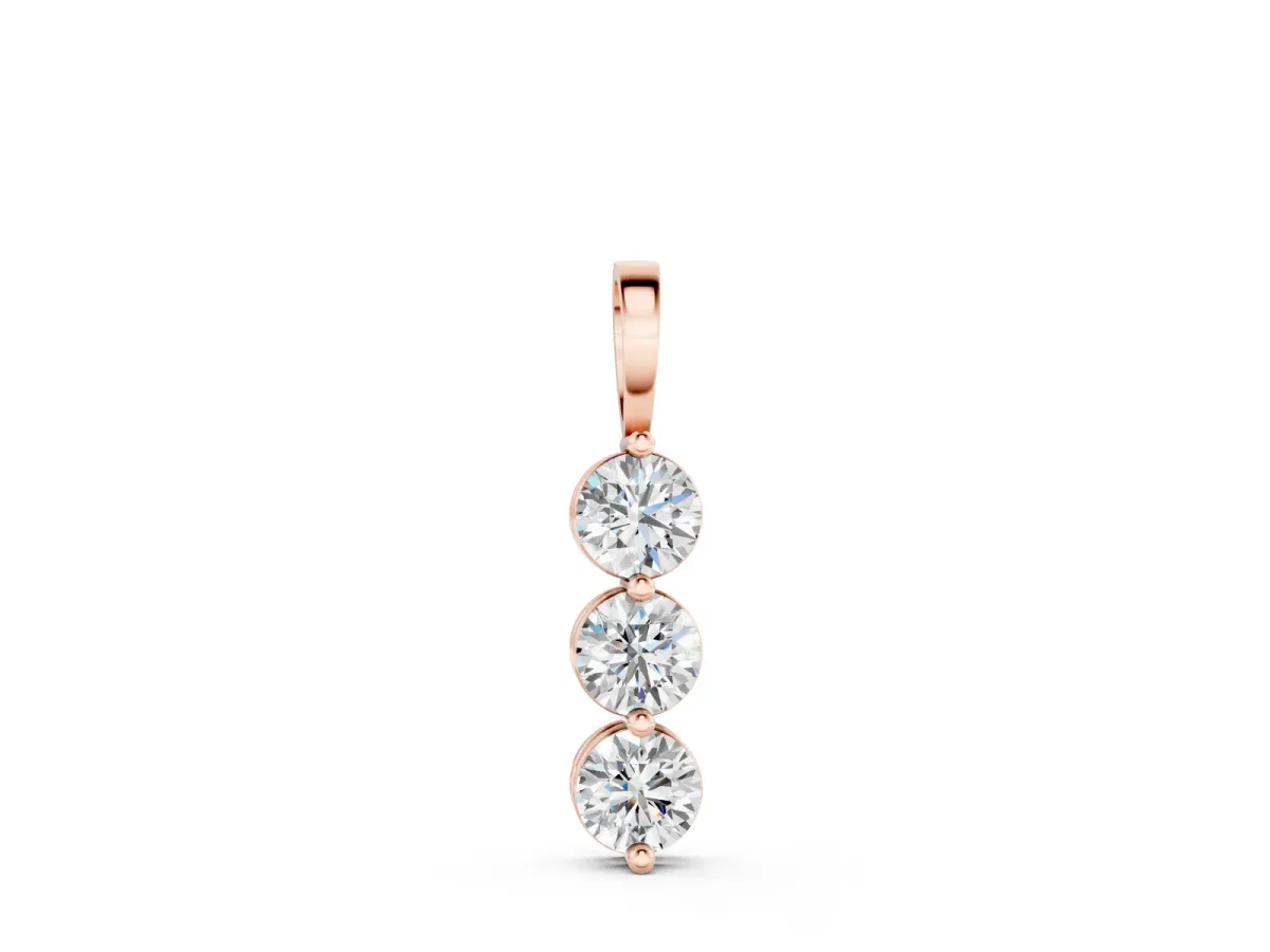 Three-Stone Round Diamond Drop Pendant Set in Rose gold with Four-Prong Setting