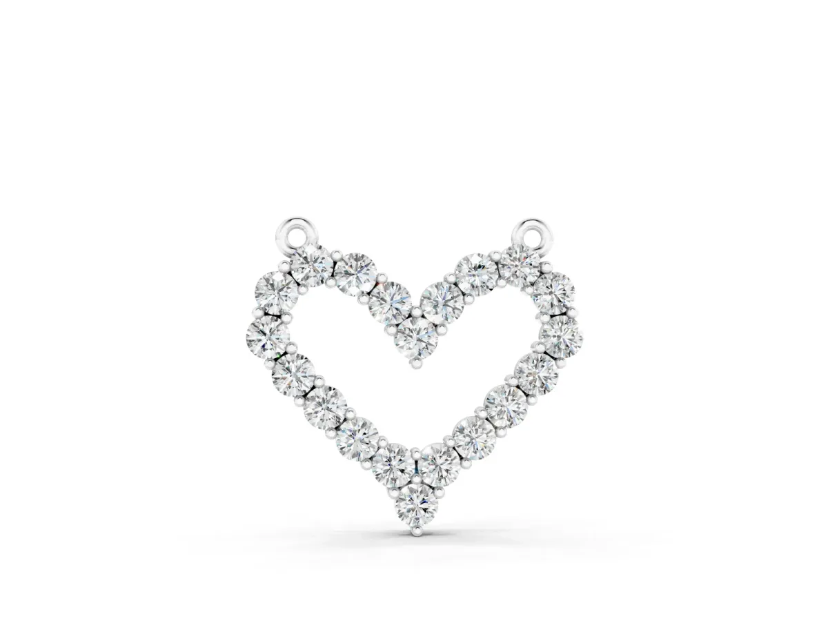 Prong-Set Round Diamond Heart Pendant Set in White gold with Stone Outline