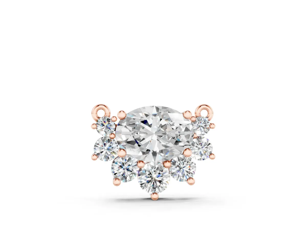 Oval Diamond Cluster Pendant Set in Rose gold with Prong-Set Round Accents