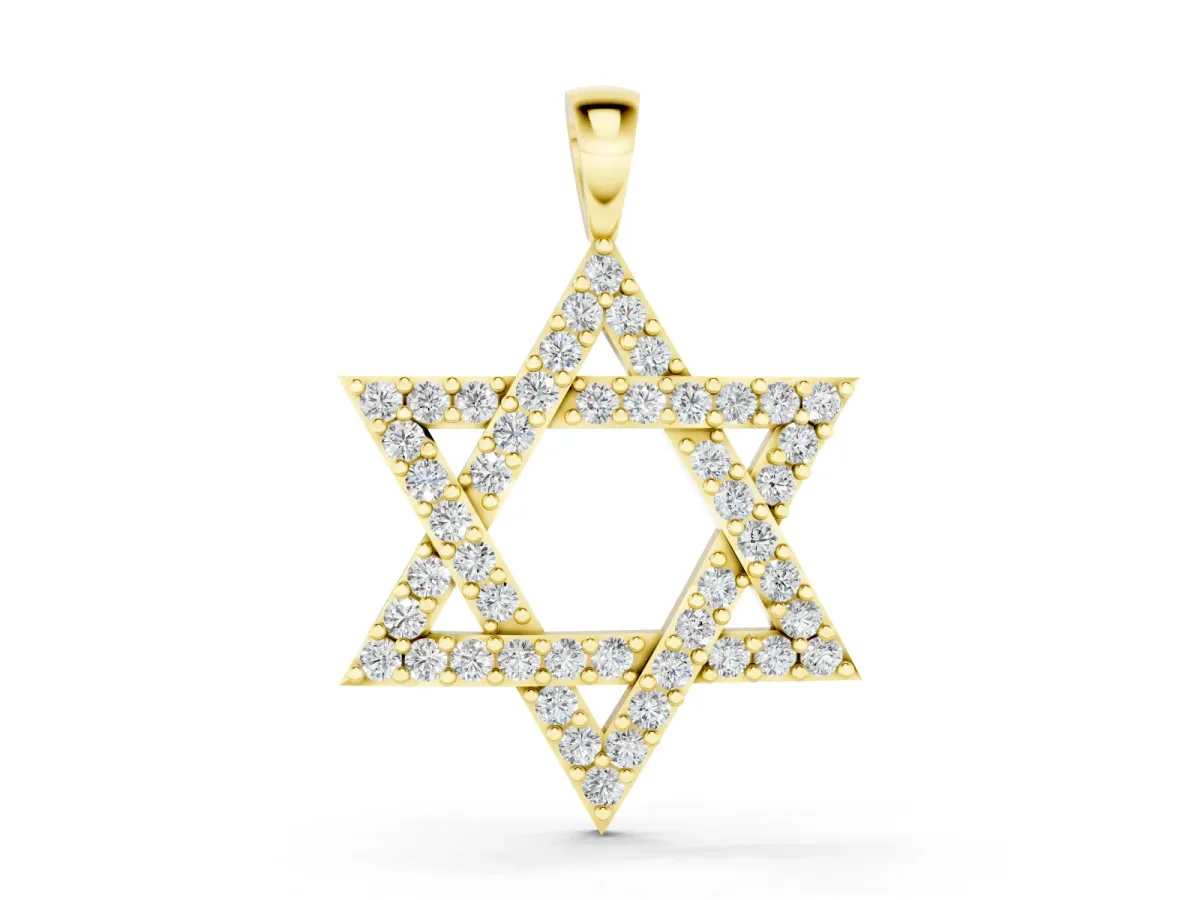 Pavé Round Diamond Star of David Pendant Set in Yellow gold with Four-Prong Setting