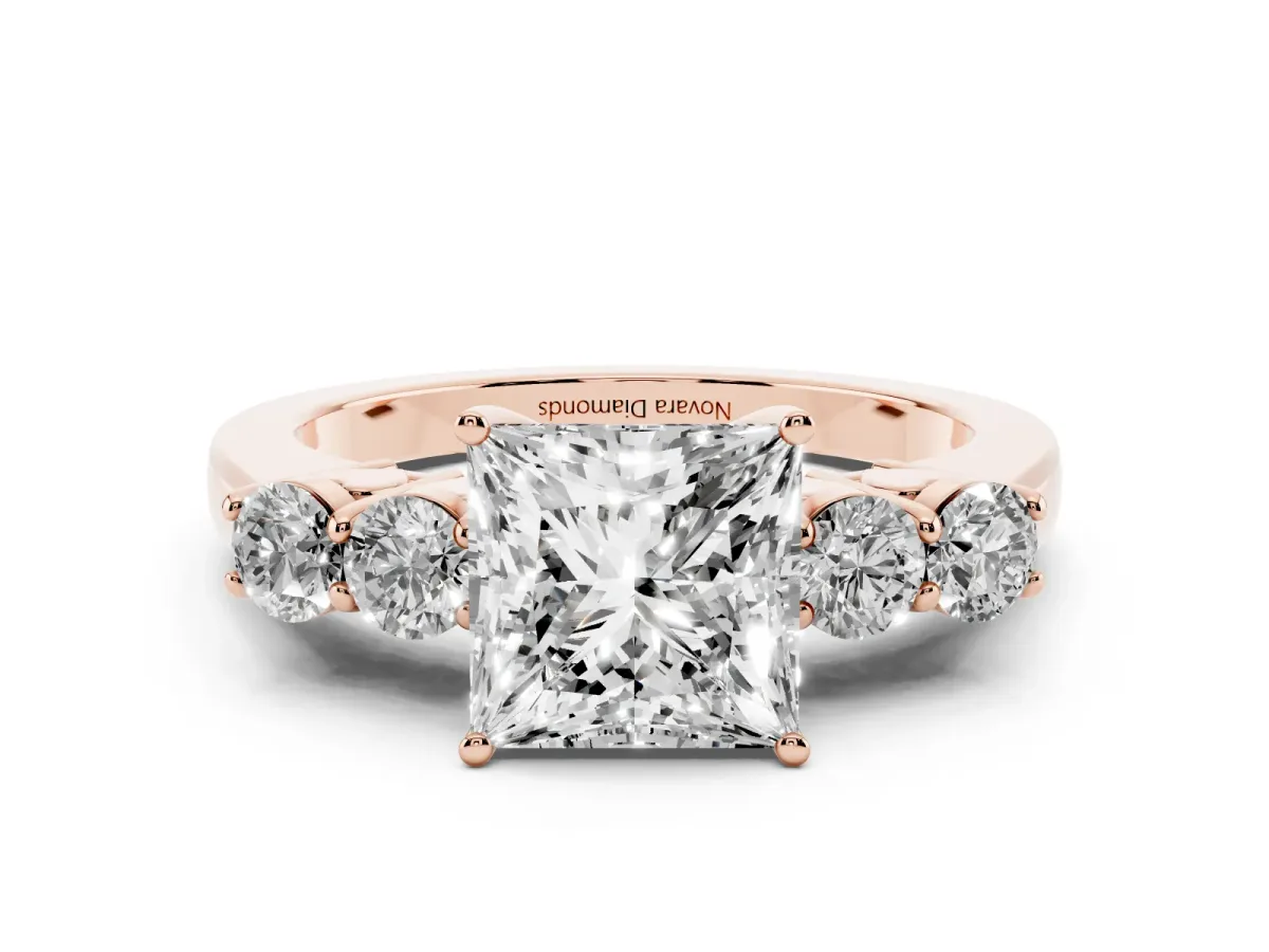 Princess Cut Diamond Five-Stone Prong Set Band Ring Set in Rose gold with Polished Band