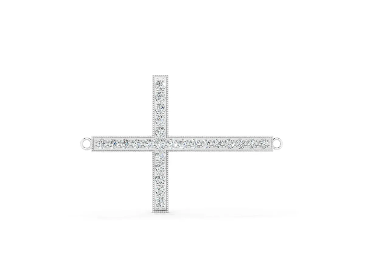 Pavé Round Diamond Cross Pendant Set in White gold with Prong-Set Arms