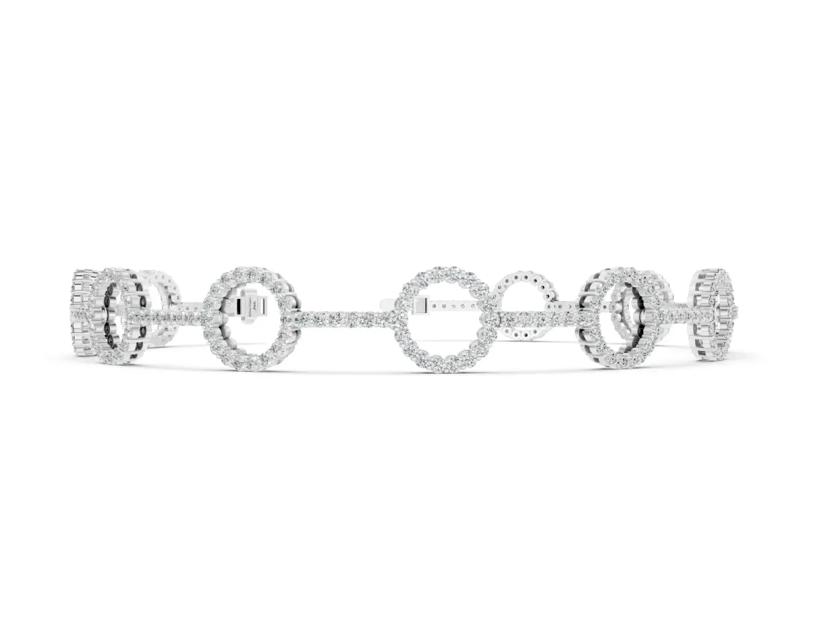 Round Diamond Circle Link Tennis Bracelet Set in Silver with Pavé Setting