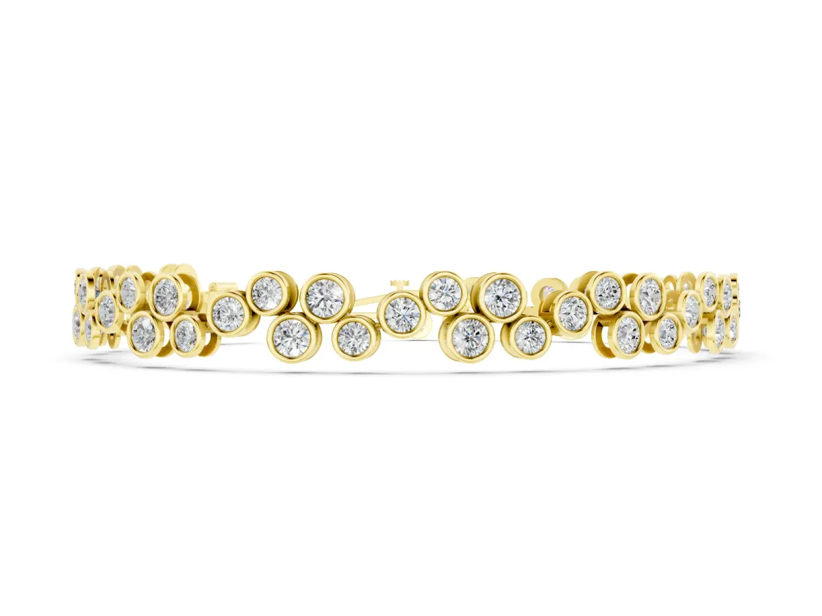Round Diamond Bezel-Set Cluster Tennis Bracelet Set in Yellow gold
