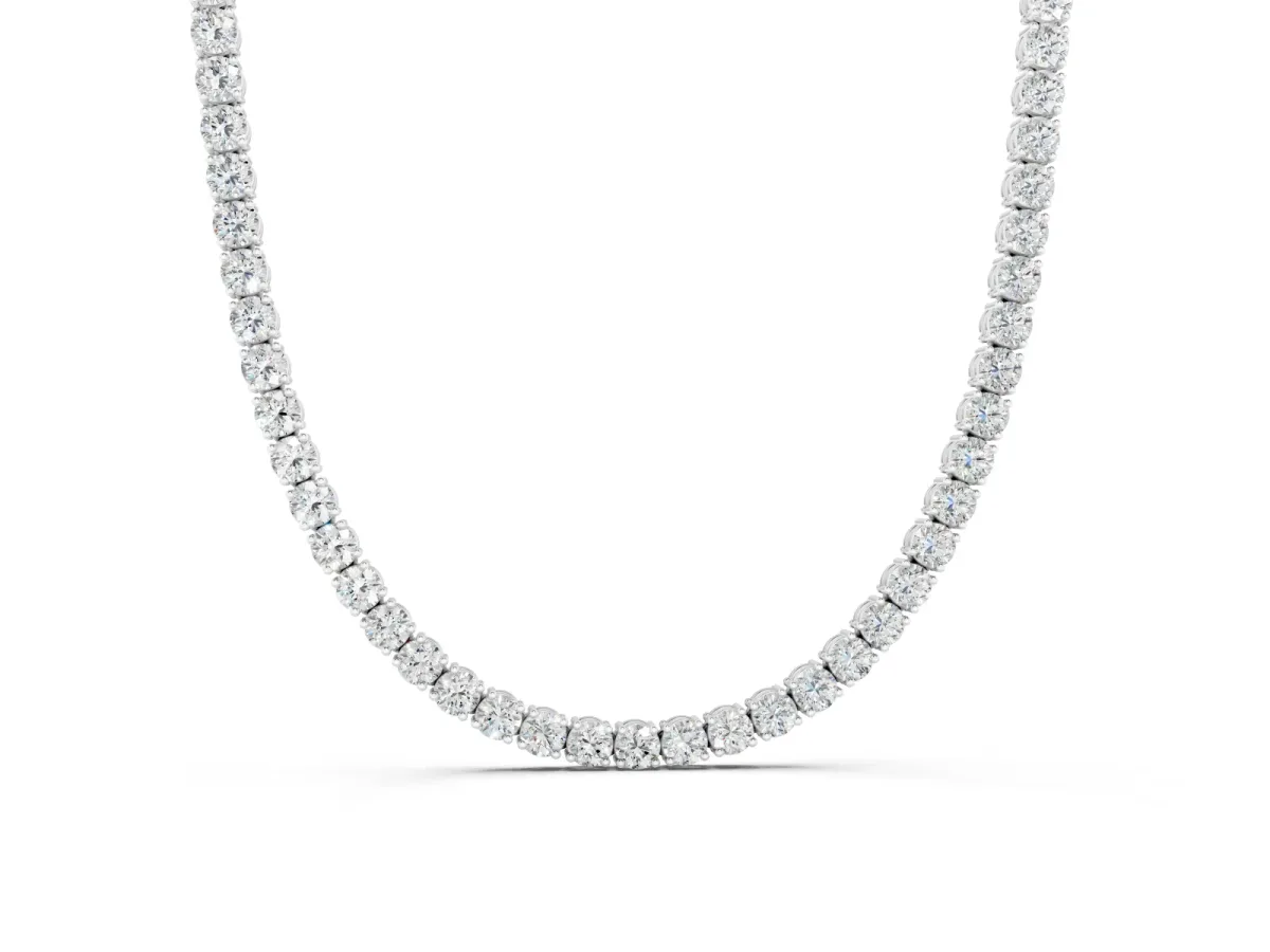 Round Diamond Tennis Necklace Set in Silver with Four-Prong Setting