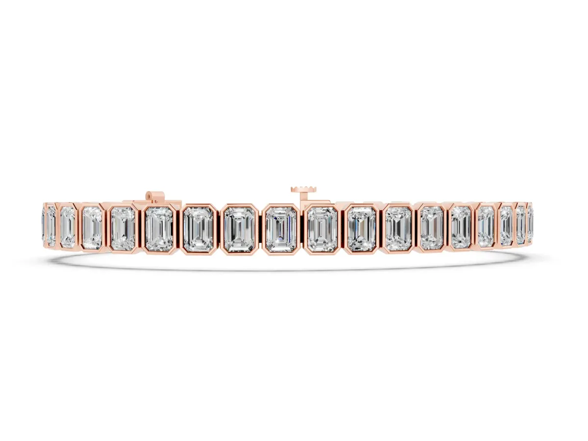 Emerald Cut Diamond Tennis Bracelet Set in Rose gold with Bezel Setting