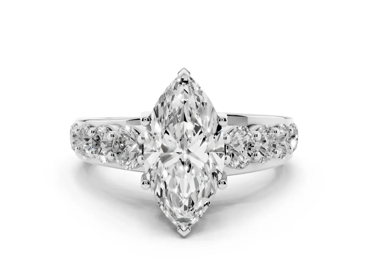 Marquise Cut Diamond Pavé Engagement Ring Set in Silver with Prong Setting