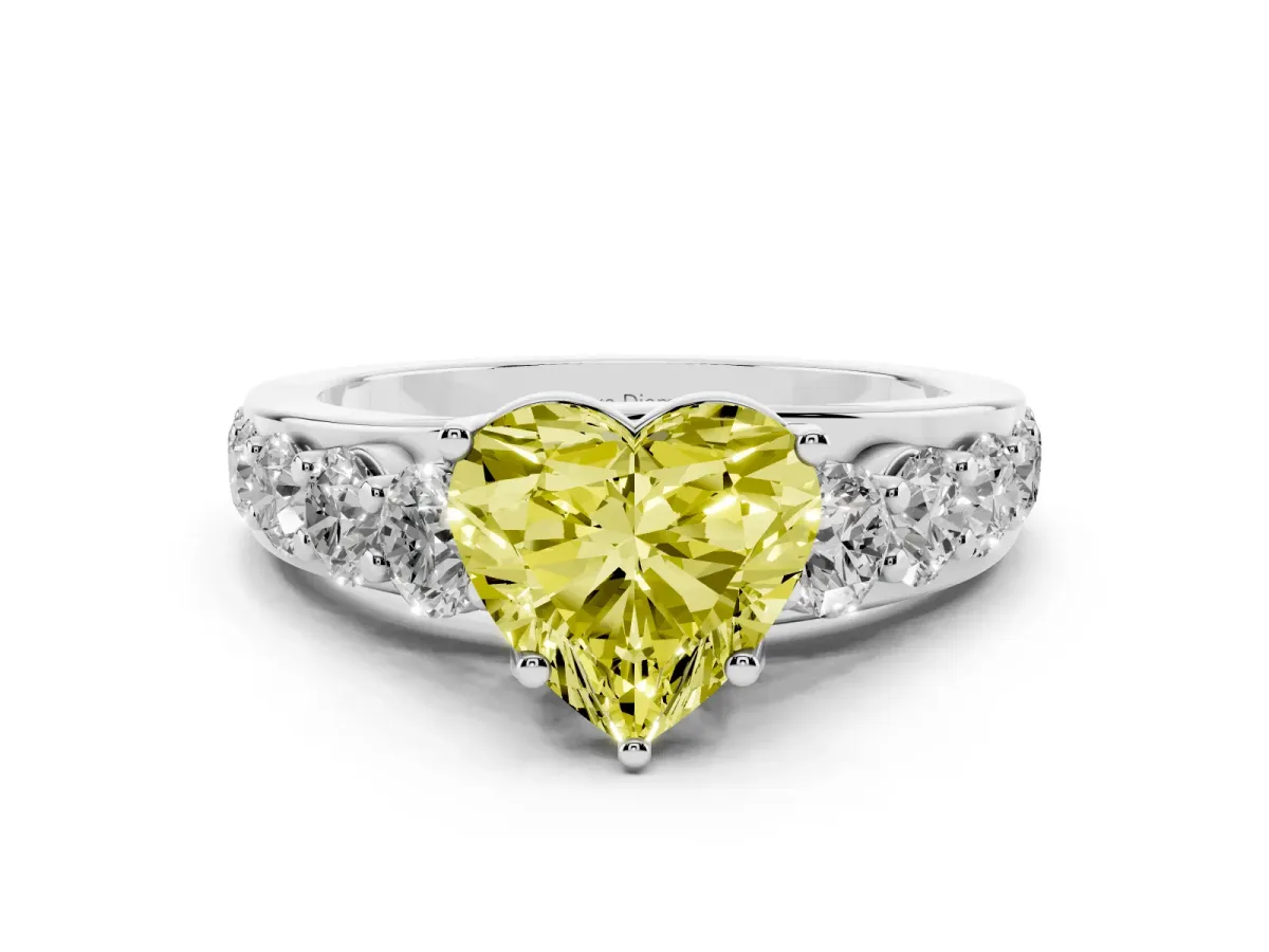 Fancy Yellow Heart Cut Diamond Pavé Engagement Ring Set in Silver with Prong Setting