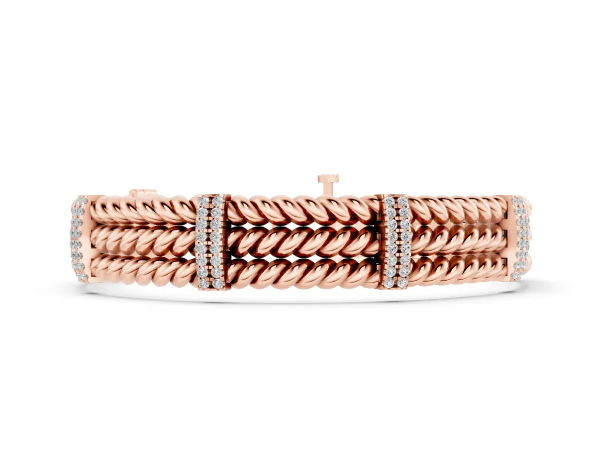 Round Diamond Pavé Triple Rope Bracelet Set in Rose gold with Box Clasp