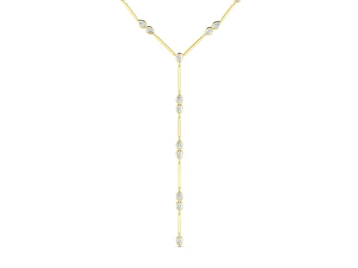 Pear Diamond Lariat Necklace Set in Yellow gold with Station Accents