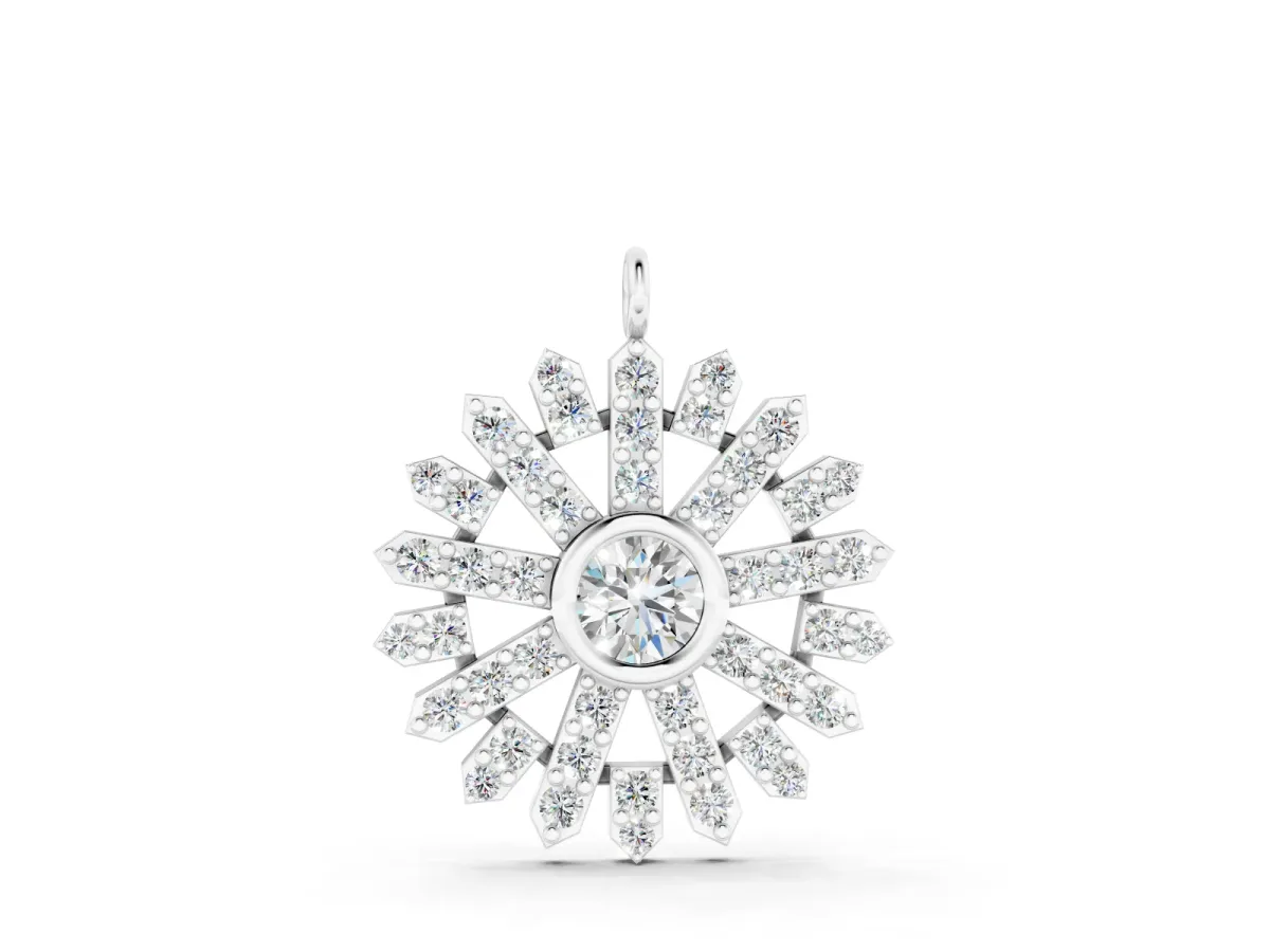 Round Diamond Snowflake Pendant Set in Silver with Pavé Setting