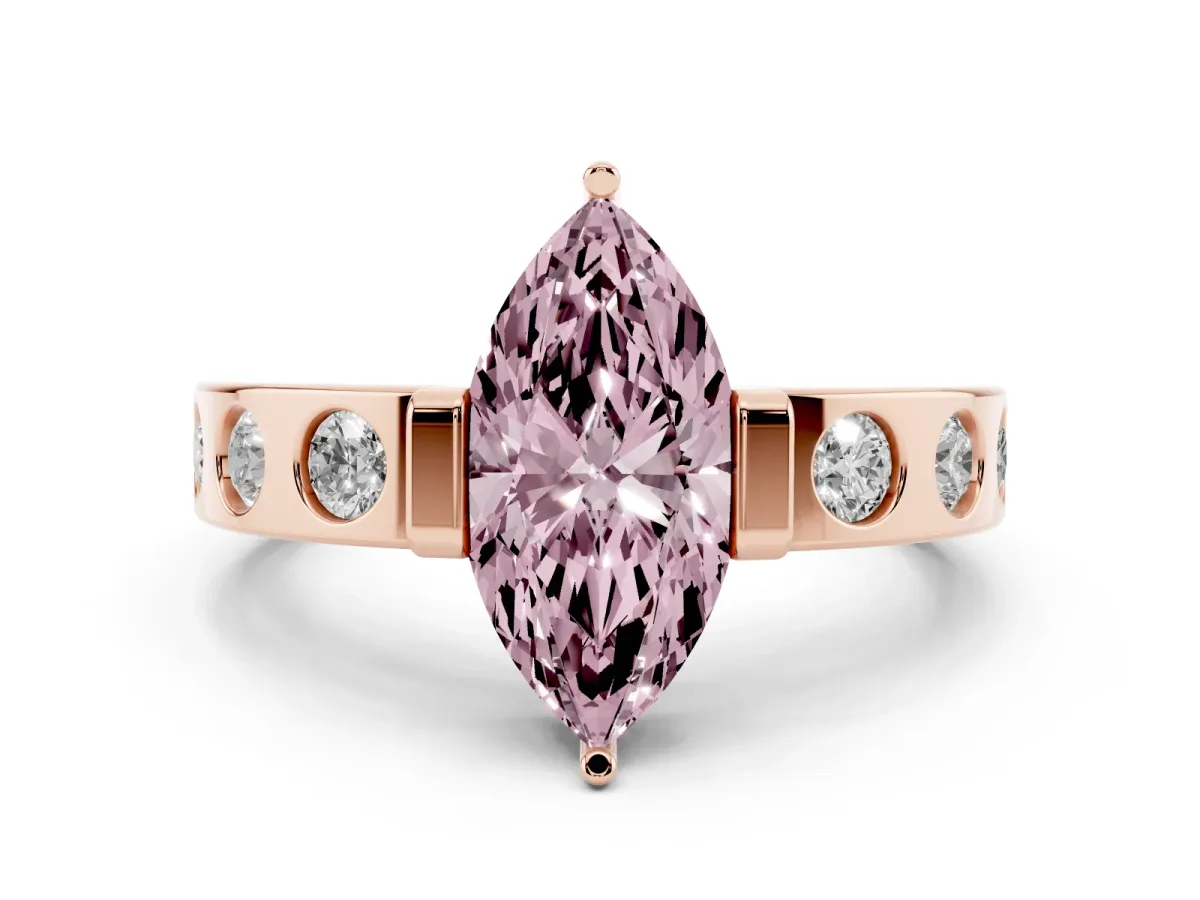 Fancy Pink Marquise Cut Diamond Channel-Set Band Ring Set in Rose gold with Bezel Prong Setting