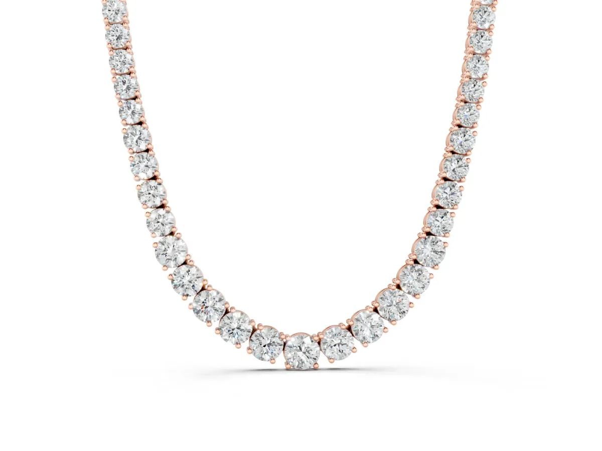 Round Diamond Tennis Necklace Set in Rose gold with Prong Setting