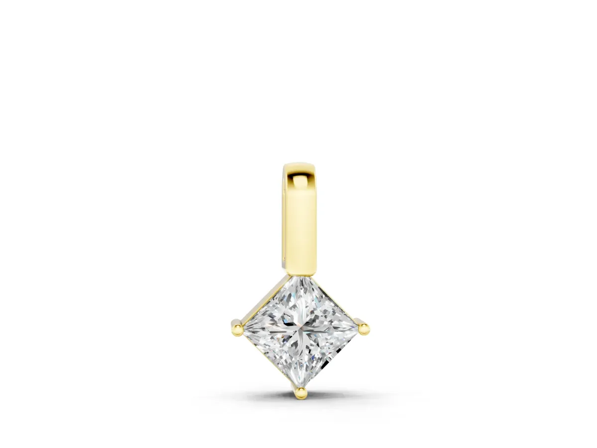 Princess Cut Diamond Pendant Set in Yellow gold with Square Bezel Frame