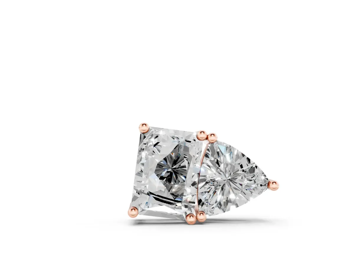 Radiant and Trillion Diamond Two-Stone Pendant Set in Rose gold with Prong Setting