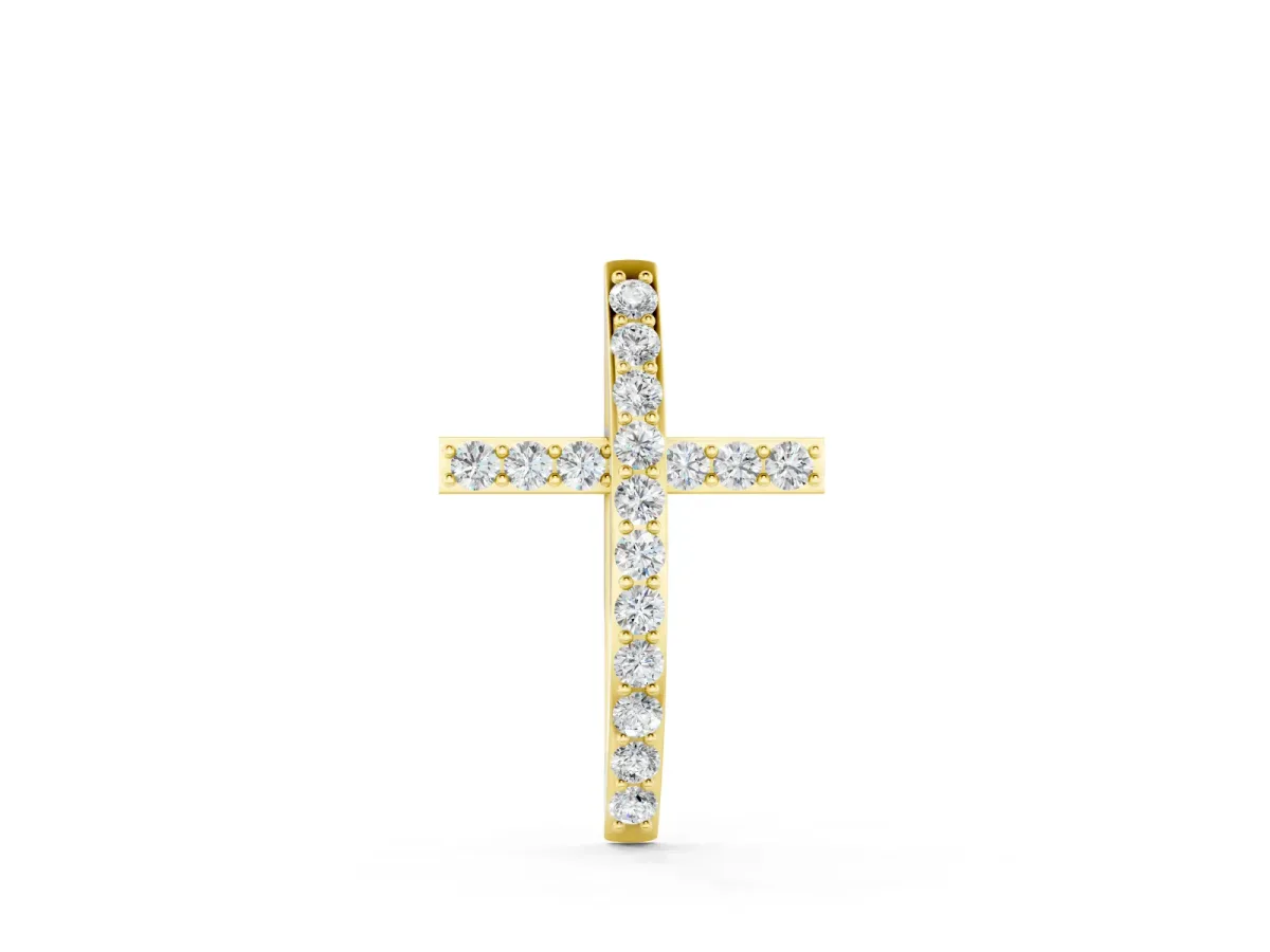 Pavé Round Diamond Cross Pendant Set in Yellow gold with Classic Straight Arms