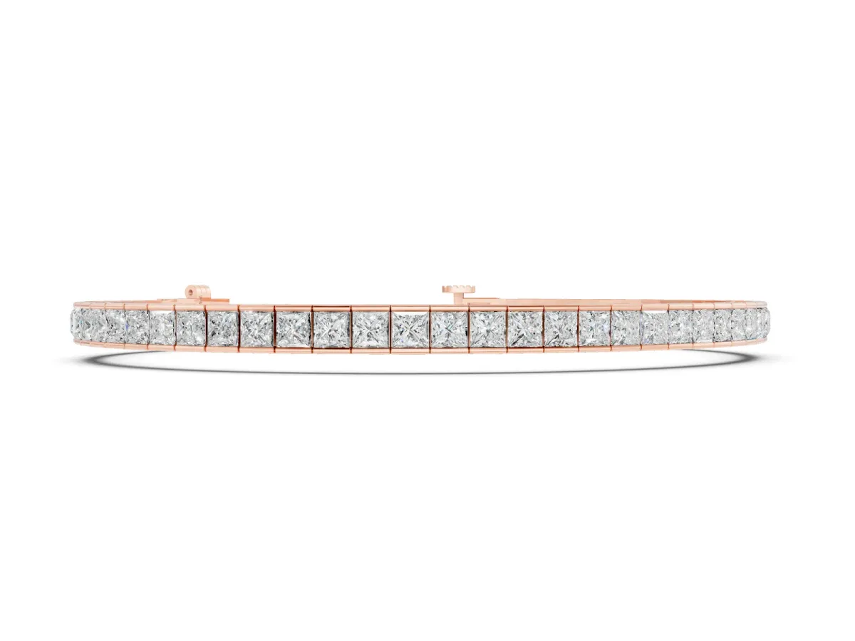 Princess Cut Diamond Channel-Set Tennis Bracelet Set in Rose gold