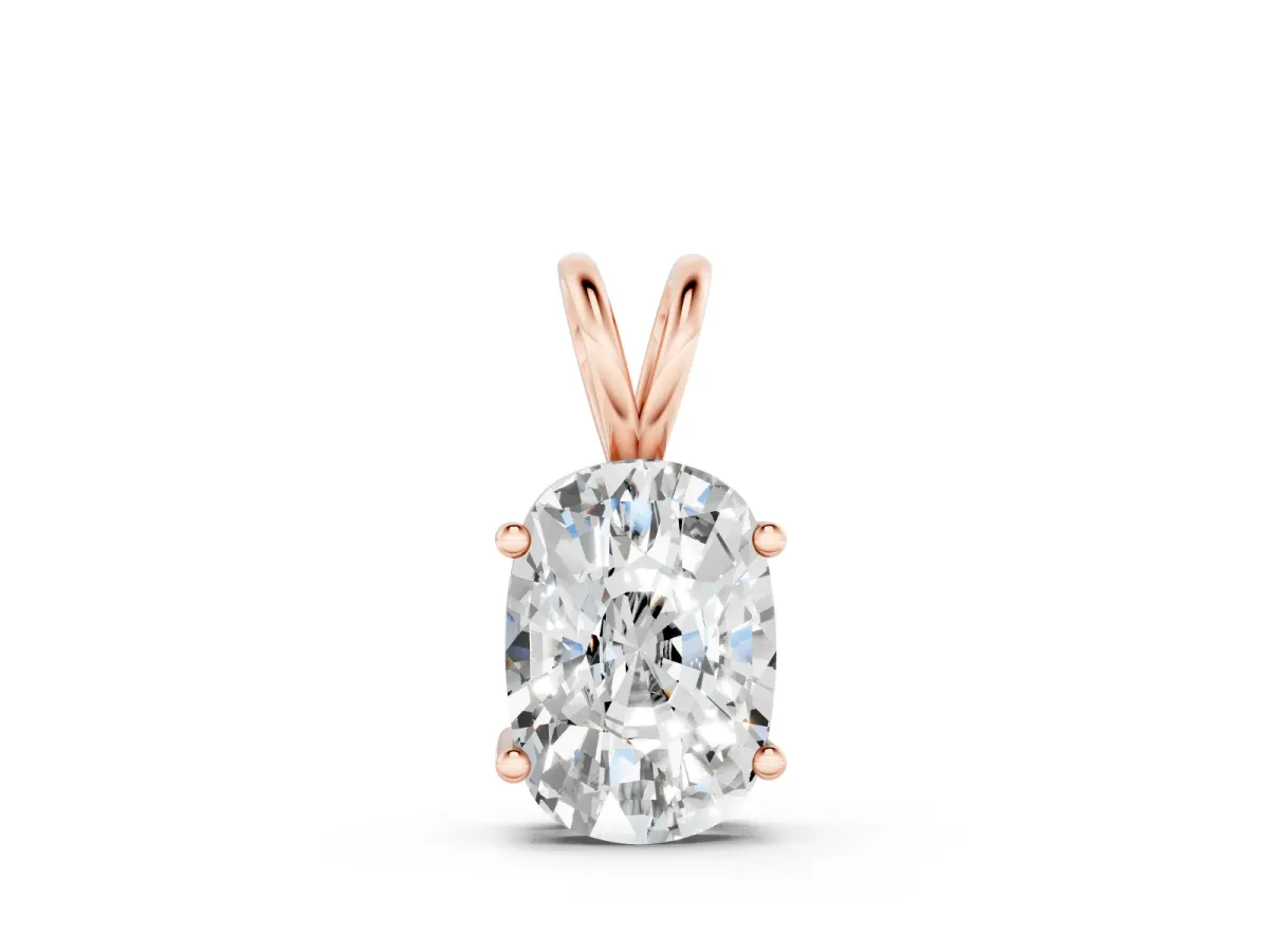 Old Mine Cushion Diamond Solitaire Pendant Set in Rose gold with Four-Prong Setting