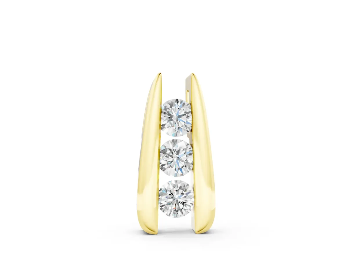 Vertical Channel Set Round Diamond Pendant Set in Yellow gold with Four Stones