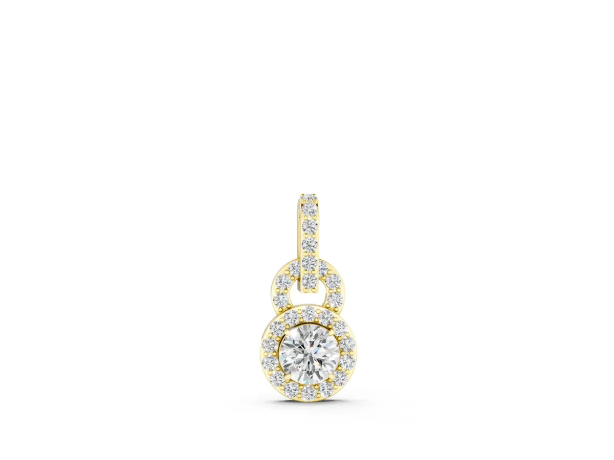 Round Halo Diamond Pendant Set in Yellow gold with Pavé-Set Halo