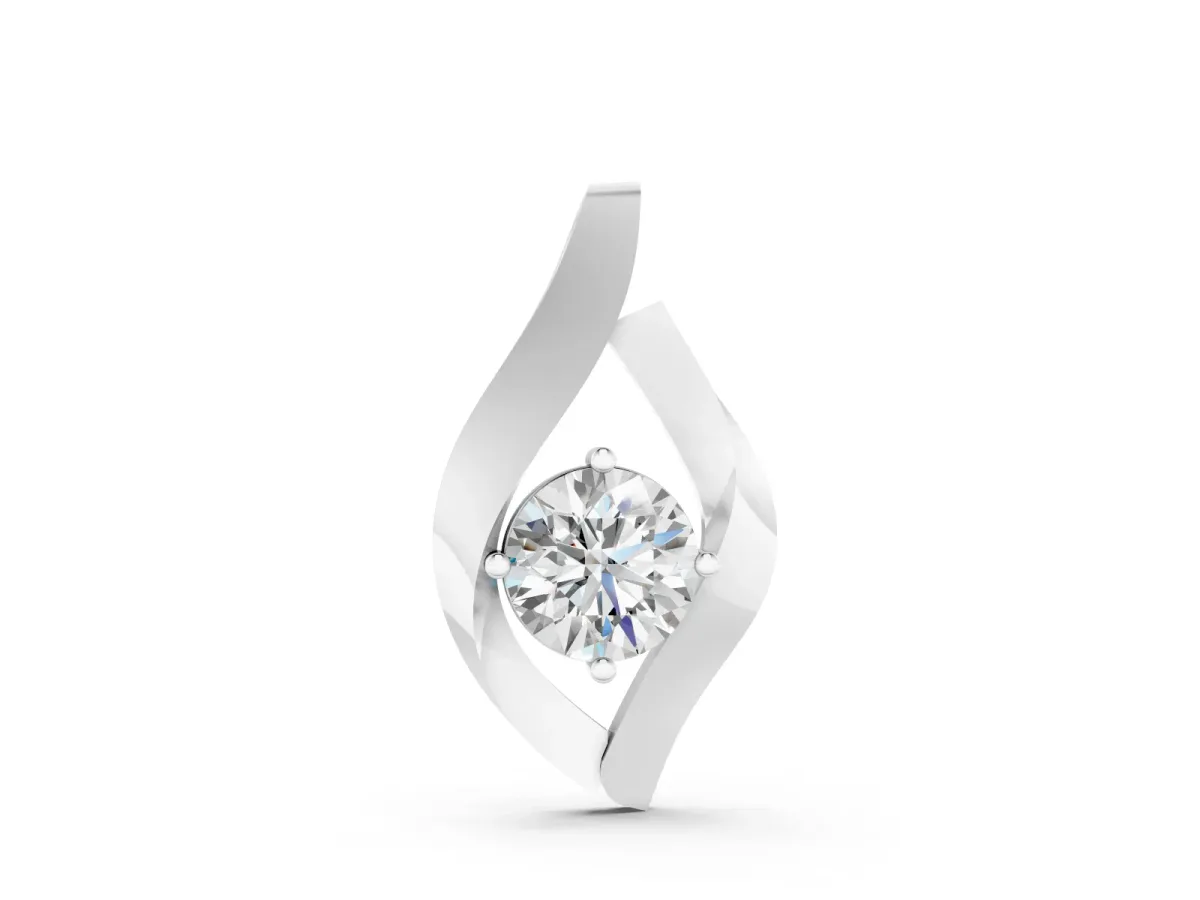 Leaf Pendant Set in Silver with Bezel-Set Round Diamond