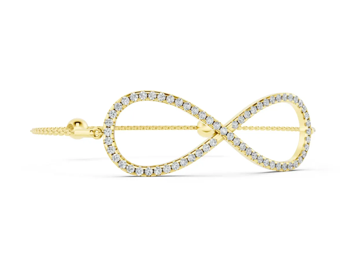 Round Diamond Pavé Infinity Chain Bracelet Set in Yellow gold with Bezel Setting