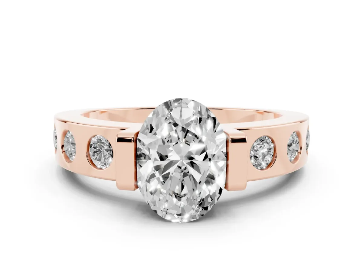 Oval Cut Diamond Channel-Set Band Ring Set in Rose gold with Bezel Prong Setting