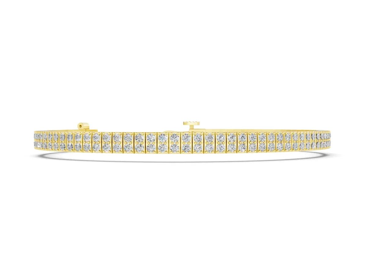 Round Diamond Three-Row Tennis Bracelet Set in Yellow gold with Prong Setting