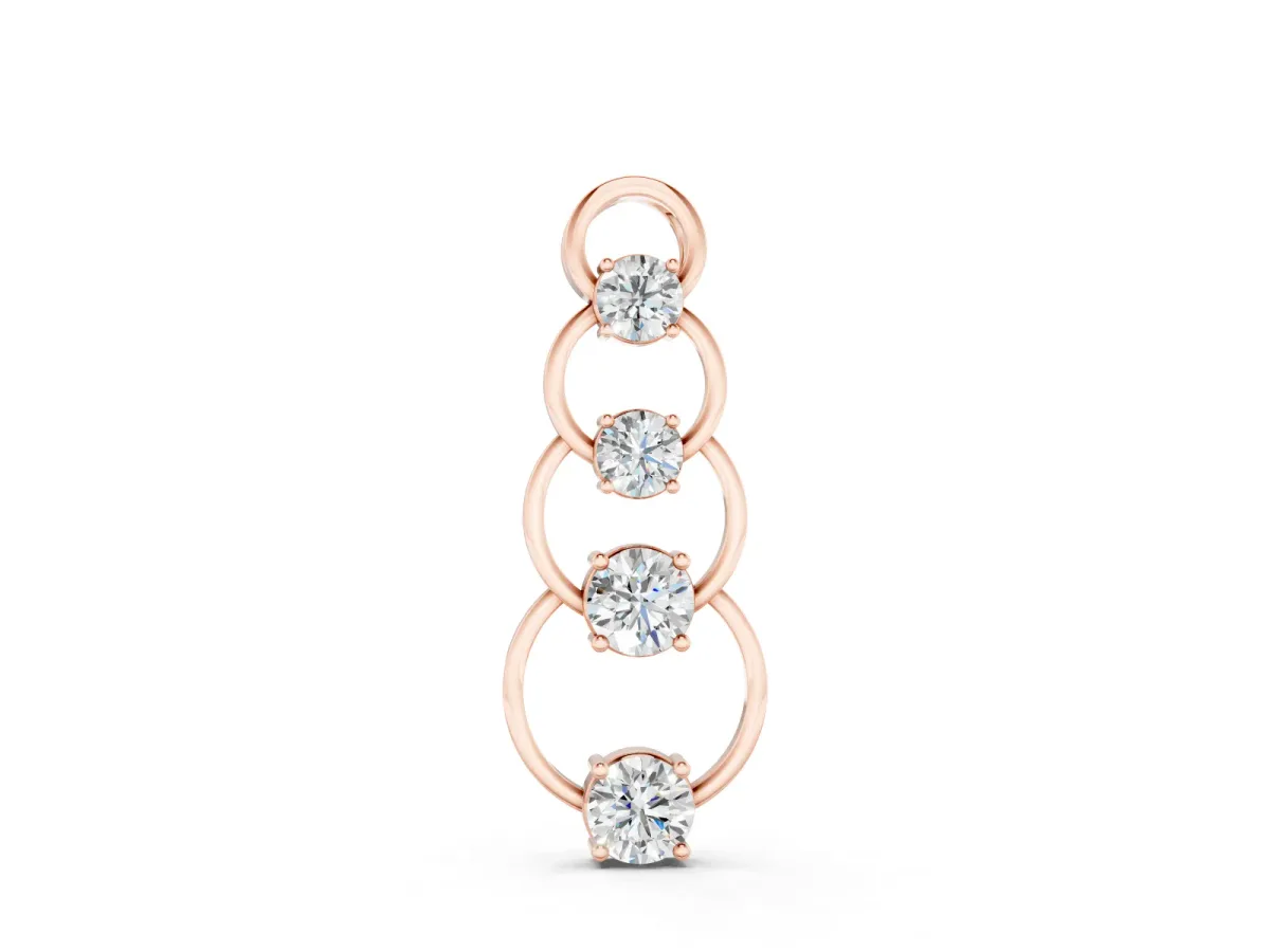 Round Diamond Cascading Circle Pendant Set in Rose gold with Four-Prong Setting