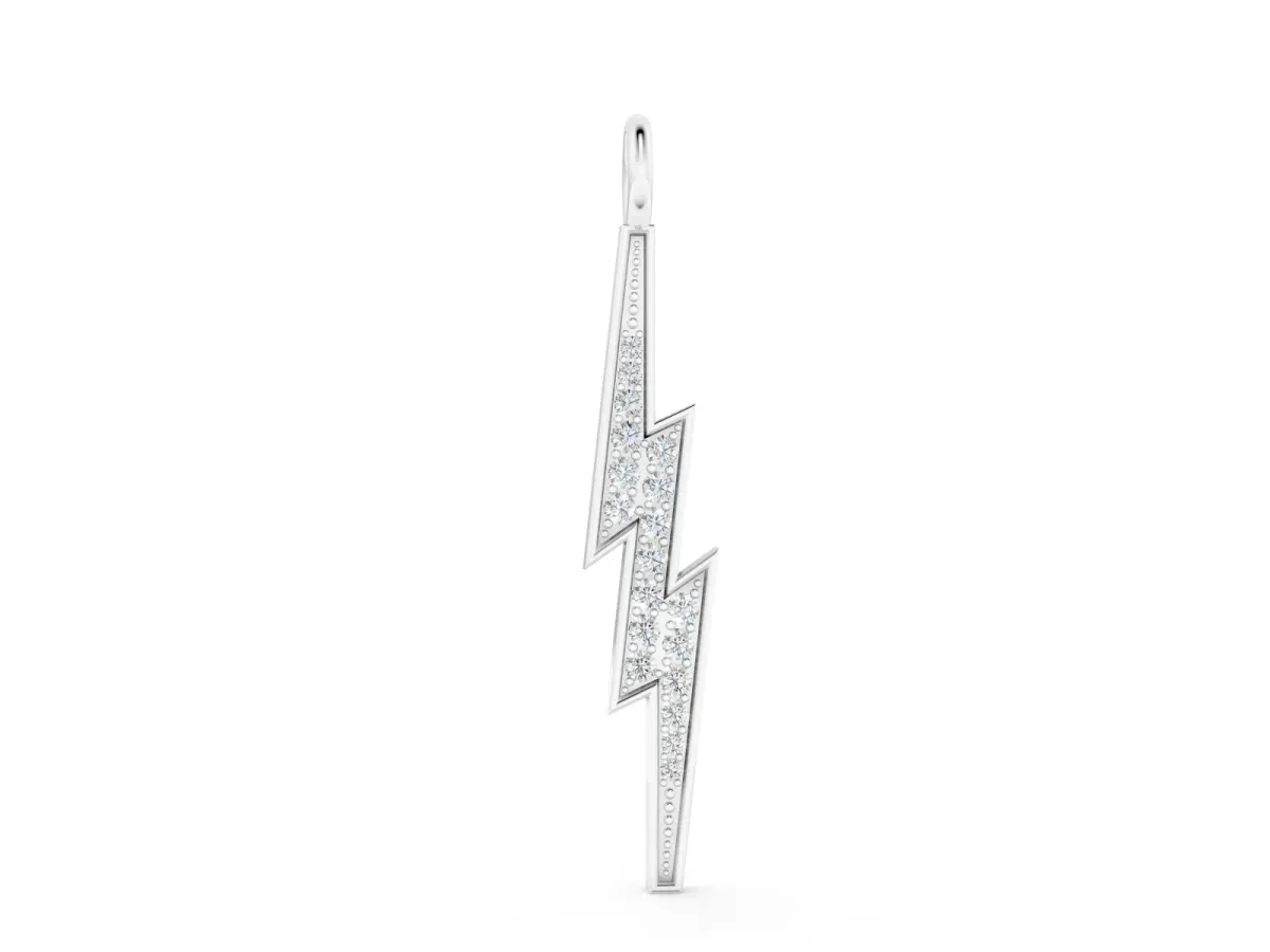Pavé Lightning Bolt Pendant Set in Silver with Round Cut Stones