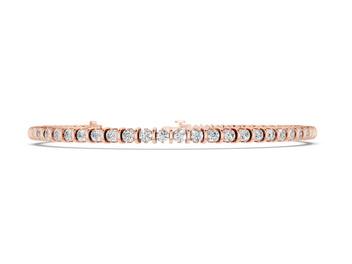 Round Brilliant Diamond Tennis Bracelet Set in Rose gold with Channel Setting and Sturdy Box Clasp